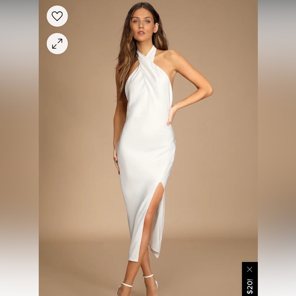 Lulu's Beyond Classy White Satin Halter Midi Dress